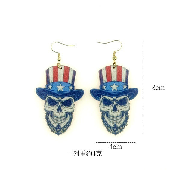 Wholesale American Independence Day Sunflower Heart Print Wood Earrings ACC-ES-Yinx004
