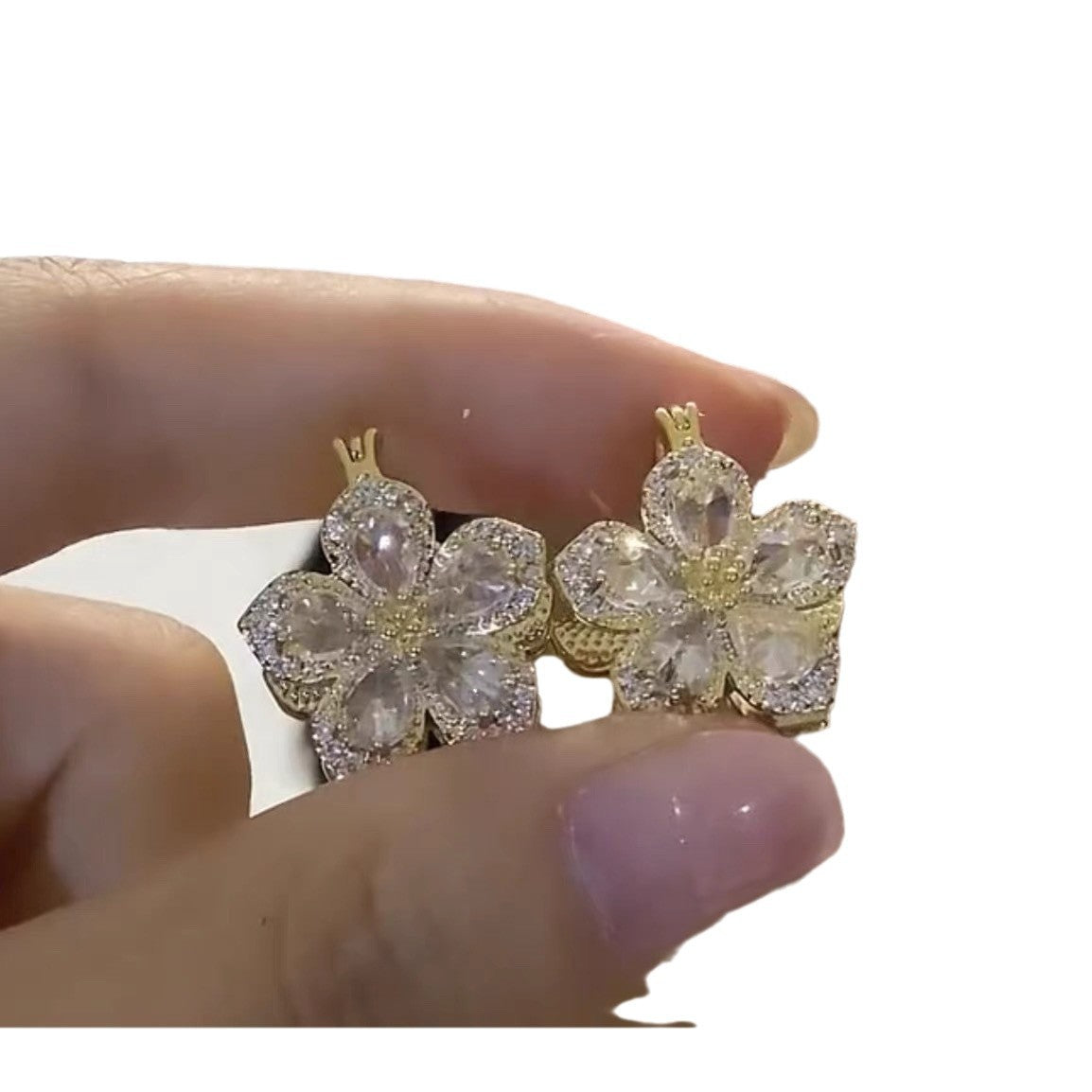 Wholesale  Super Fairy AB Zircon Flower Double-sided Ear Buckle  Earrings