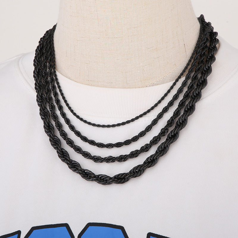 Wholesale Black Twist Chain with Chain Button Rope Chain Titanium Steel Necklace ACC-NE-KaLun002