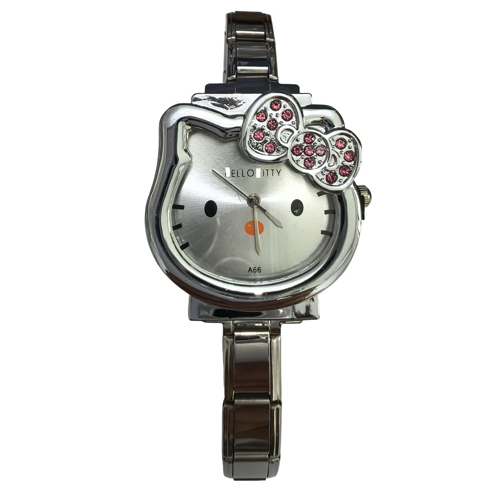 Wholesale Cute Cat Rhinestone Bow Watch,  Cartoon DIY Strap,  Unisex Fashion Accessory,  Great Gift
