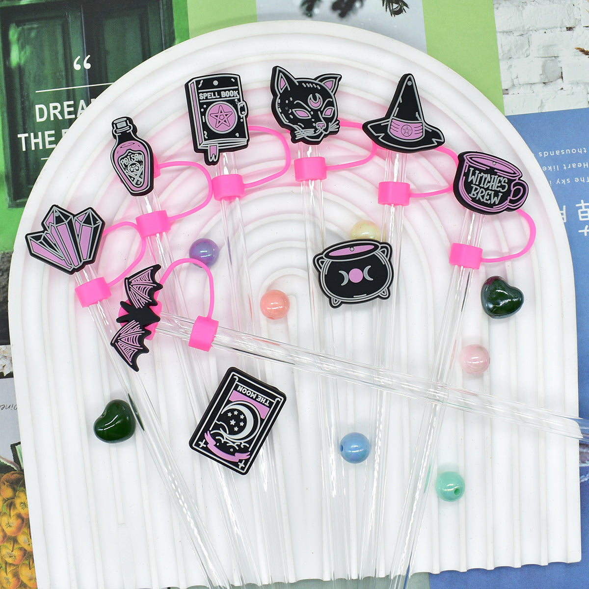 Wholesale Random 100pcs Halloween 10mm PVC Soft Straw Tube Cap ACC-SCR-RYY101