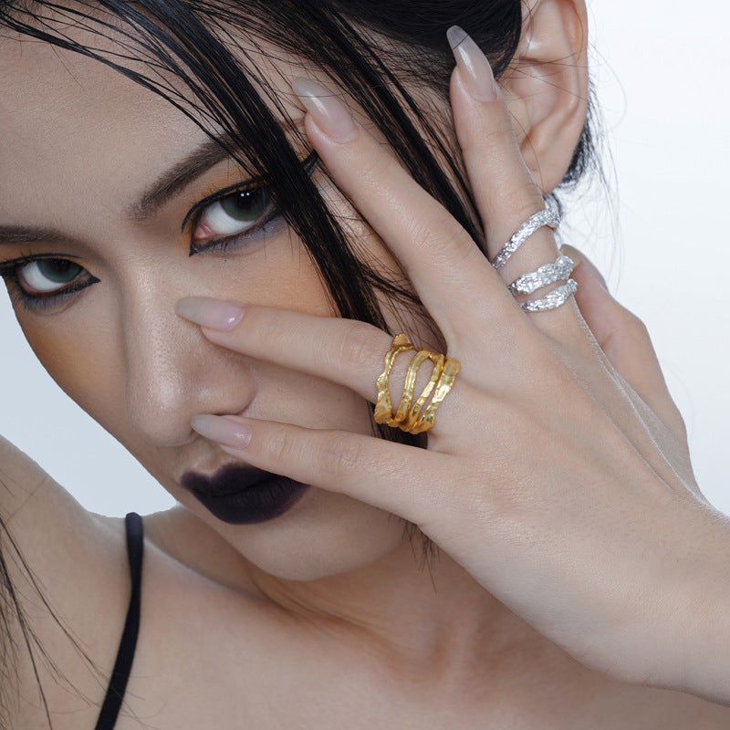 Wholesale Light Luxury Simple S925 Sterling Silver Irregular Hollow  Ring