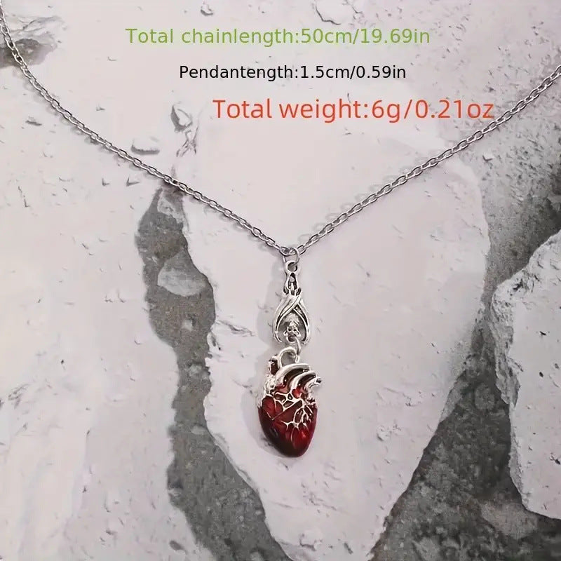 Wholesale Bohemian Bat Heart Pendant Necklace Alloy Red Fashion Accessory for Gift and Everyday Wear