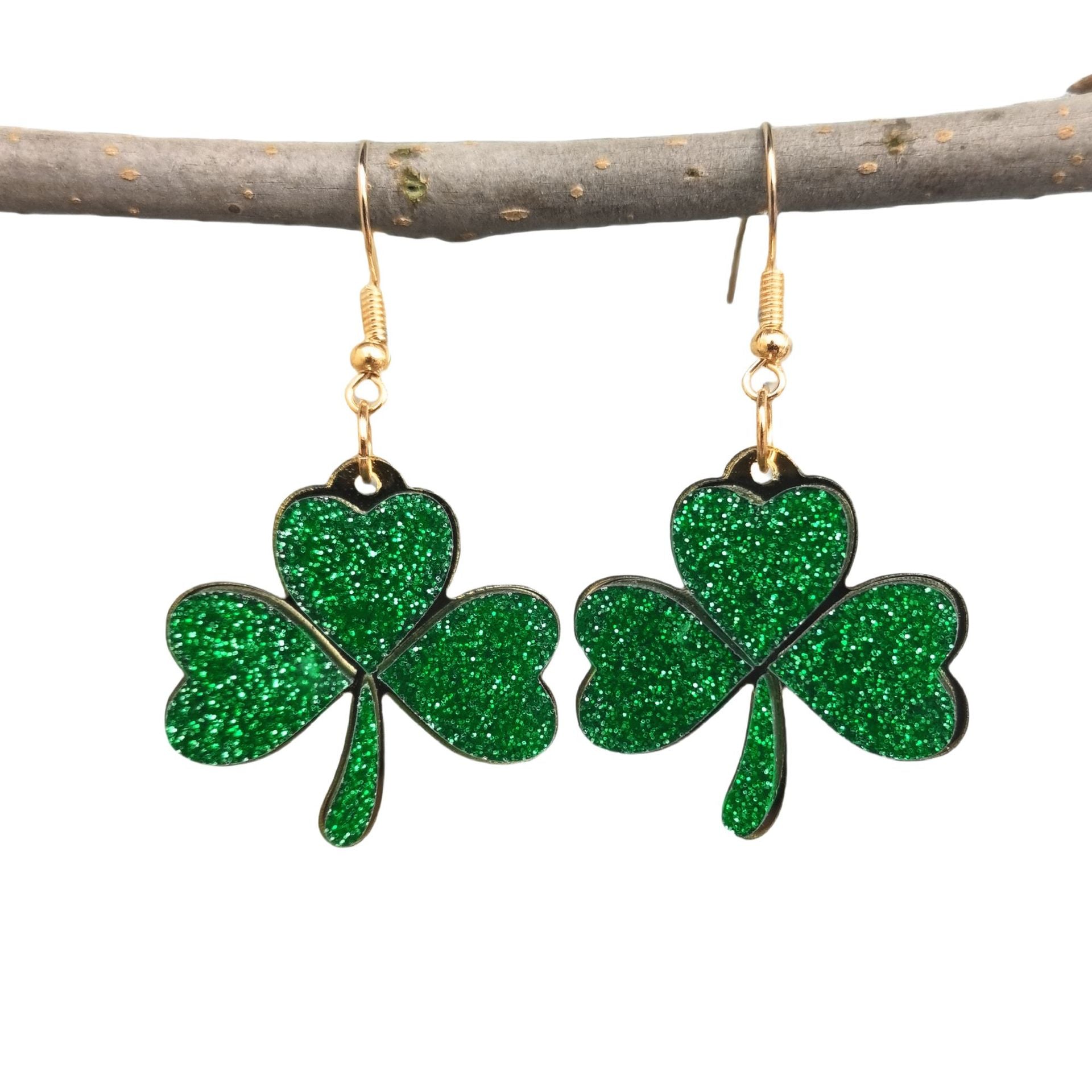 Wholesale Acrylic Green Fine Powder Clover  St. Patrick Earrings