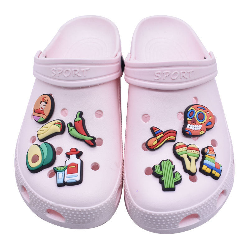 Wholesale Random 100pcs of Mexican Series PVC Soft Adhesive Hole Shoe Buckle DIY Decoration ACC-SC-RYY010