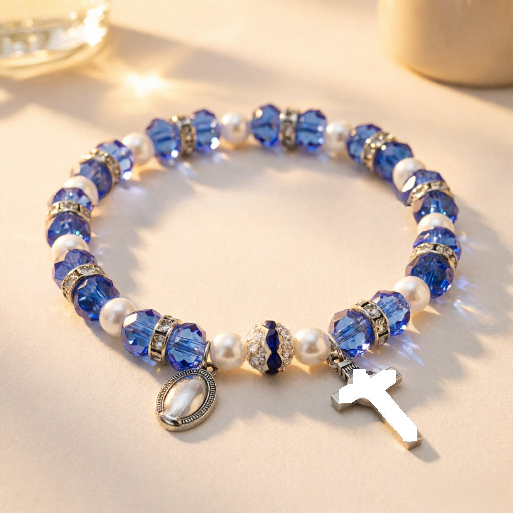 Wholesale Crystal Beaded Stretch Bracelet with Cross Charm Unisex Jewelry Accessory