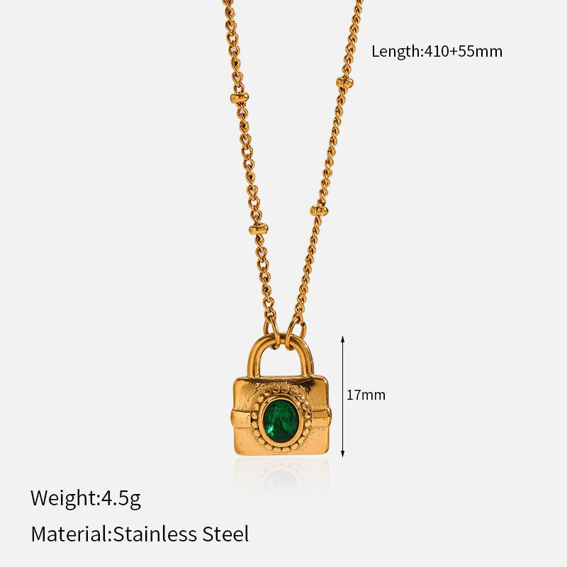 Wholesale  Retro Emerald Stainless Steel Necklace