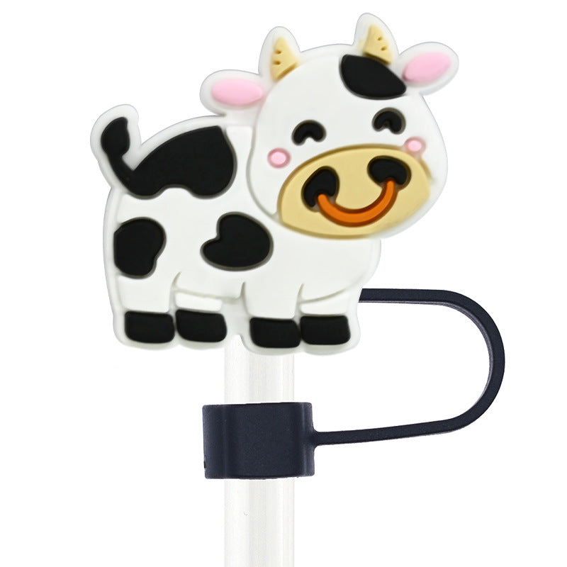 Wholesale Random 100pcs Cow 10mm PVC Soft Straw Tube Cap ACC-SCR-RYY071