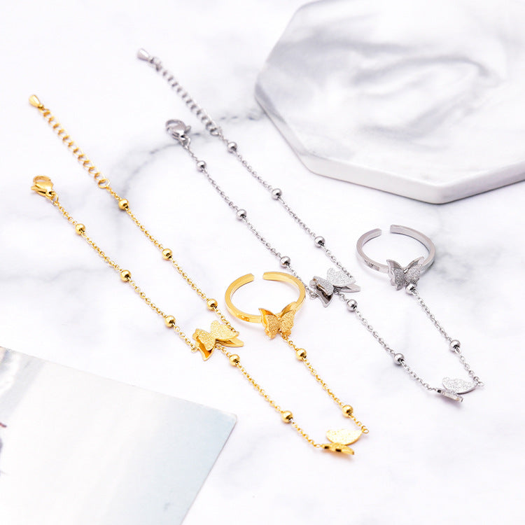 Wholesale Fashion Girl Bracelet Frosted Butterfly Titanium Steel Beads Bracelet