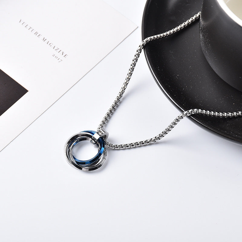 Wholesale Geometric Three Ring Blue Men S Necklace Stylish Hip Hop Fashion Accessory Gift Boutique Resale