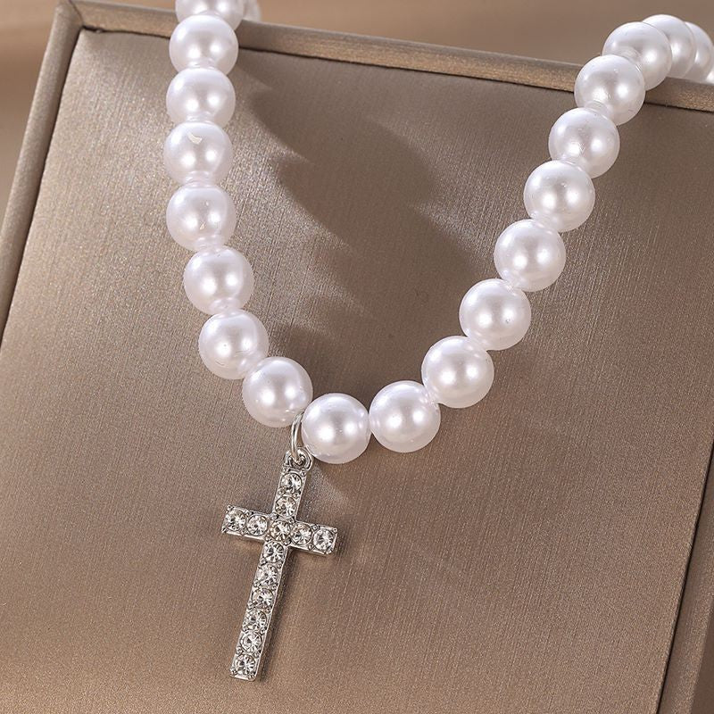 Wholesale Cross Diamond Pearl Necklace