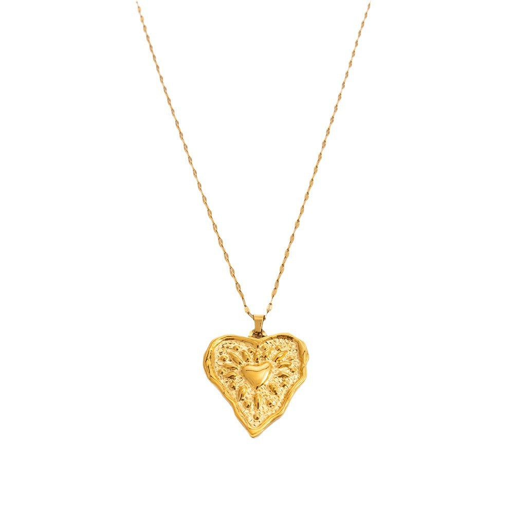 Wholesale Heart-shaped Stainless Steel Necklace 18K Gold Plated Light Luxury Choker Necklaces ACC-NE-YuHui008