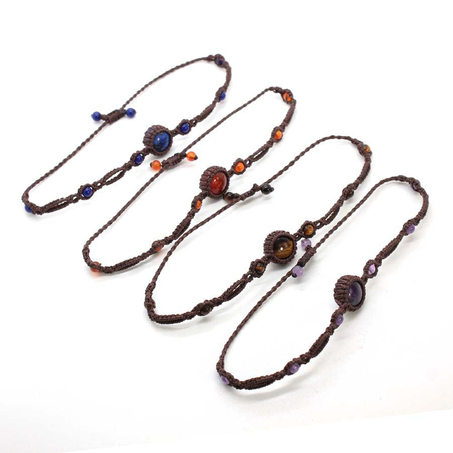 Wholesale Handmade Natural Amethyst Crystal Round Bracelet Adjustable Woven Wrap Beaded Jewelry For Everyday Wear Fashion Accessory