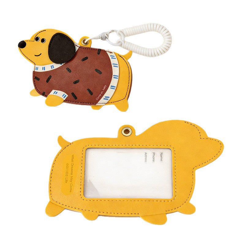 Wholesale Cartoon Dachshund Leather Card Holder Keychain Cute Student Gift Fashion Bag Charm