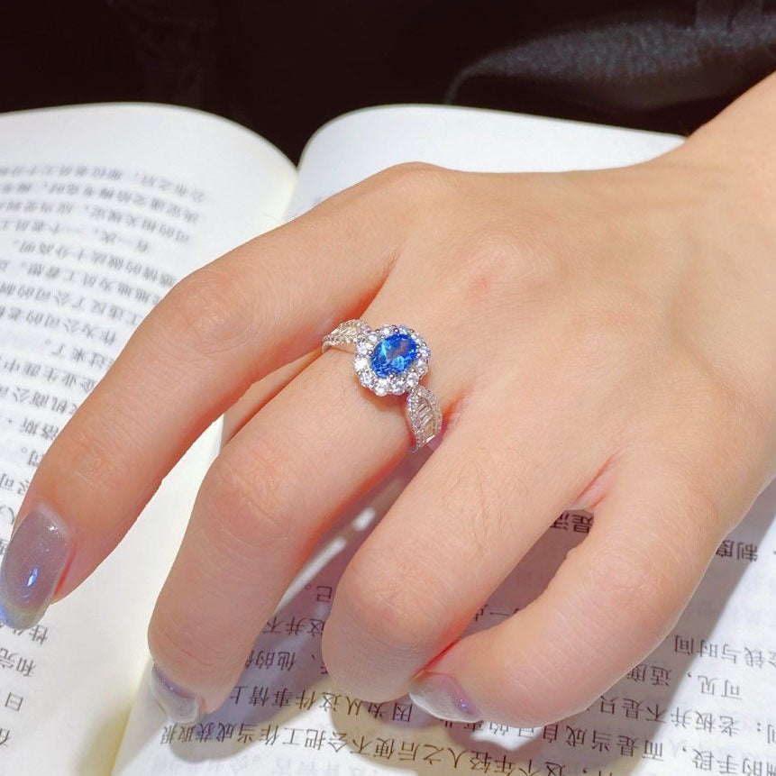 Wholesale  Simulation Sky Blue Topaz Full Diamond Simple Elegant Open Ring Women' s Ring