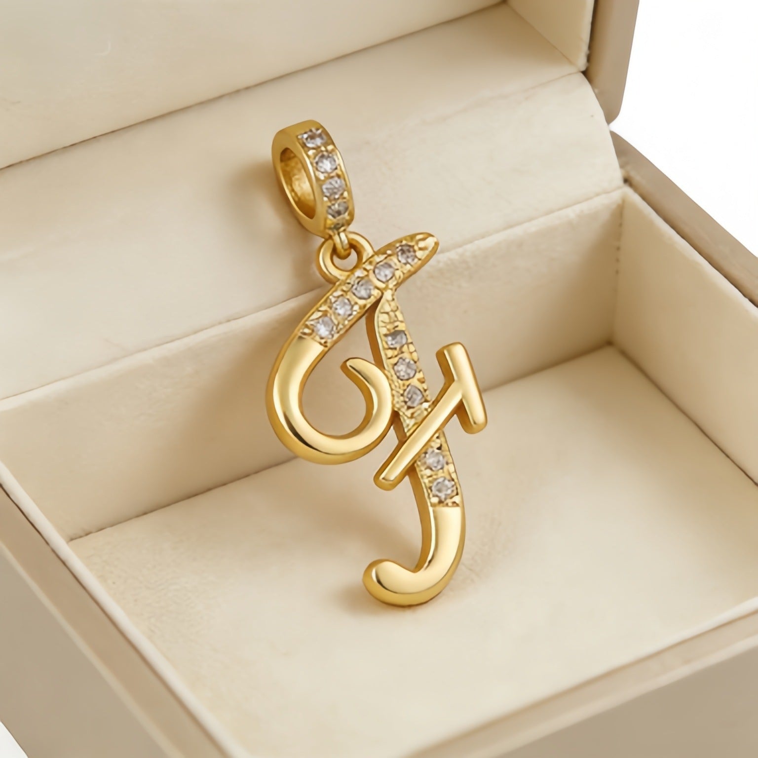 Wholesale Gold Plated Copper Letter Pendant with Zircon,  Pan Style DIY Necklace Accessory