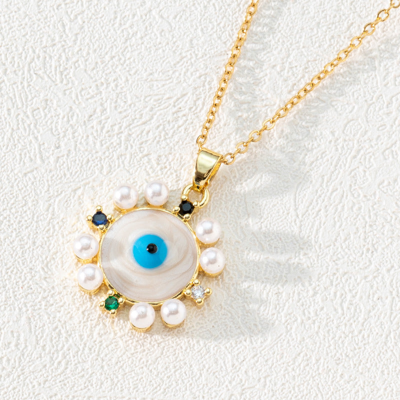 Wholesale Bohemian Evil Eye Pendant Necklace Copper Zircon Drop Oil Fashion Accessory Boutique Resale