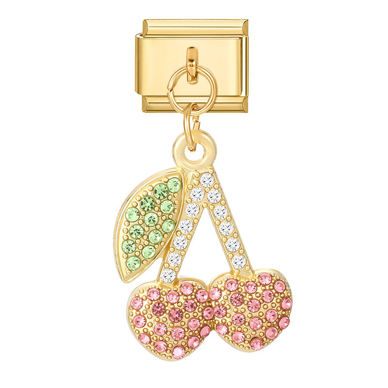 Wholesale Italian Charm Bracelet 9mm DIY Splicing Cherry Pendant Stainless Steel Composable Bracelet