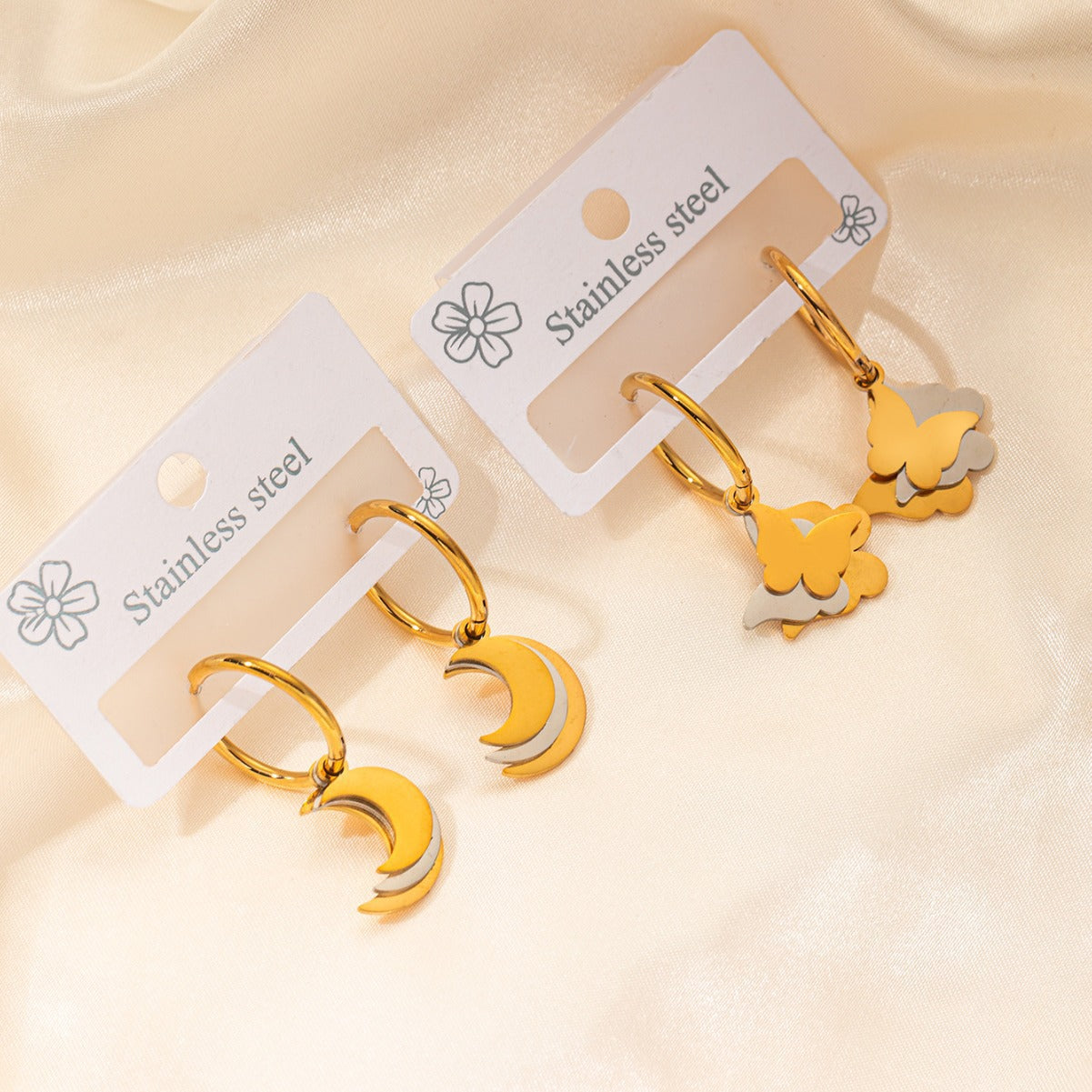 Wholesale Butterfly Love Moon Titanium Steel Gold Plated Earrings