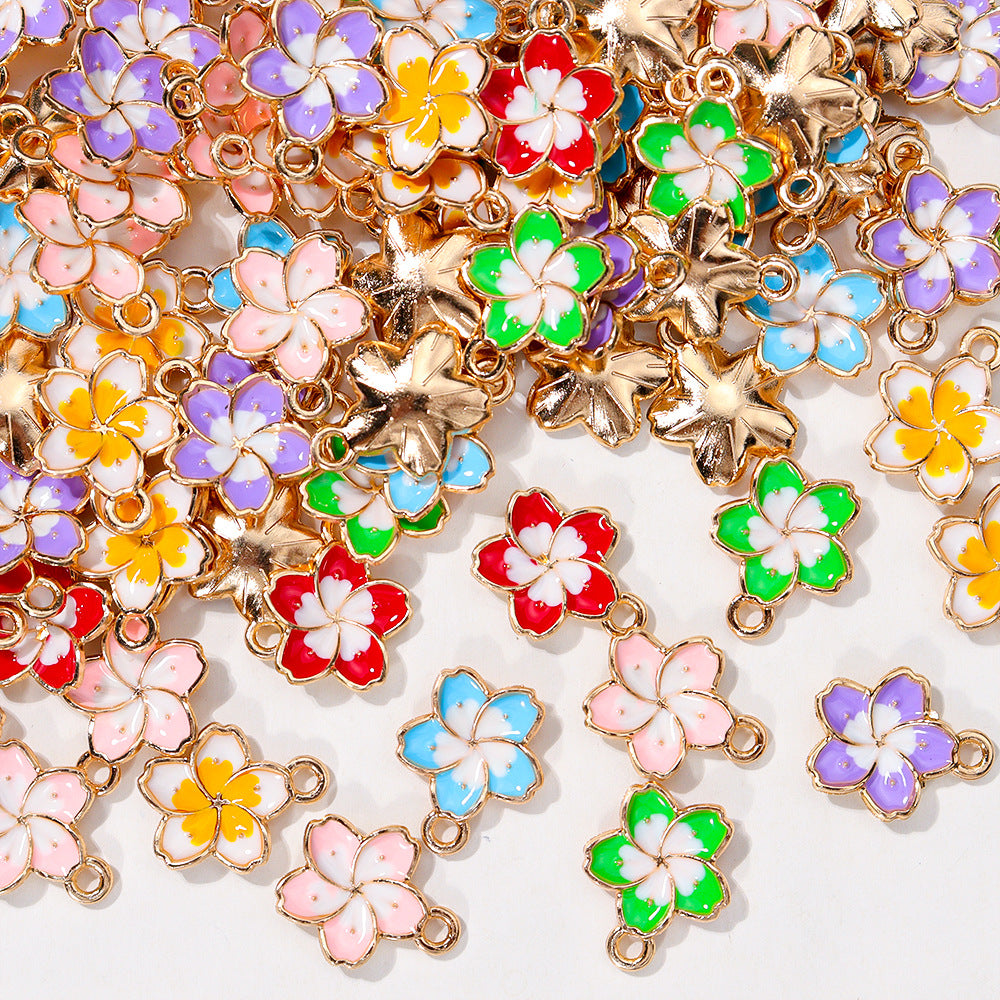 Wholesale 10pcs/ pack 13mm Colorfulful Plumeria Oil Dripping Alloy Cherry Blossom Flower Pendant Pendant DIY Bracelet Necklace Earrings Accessories