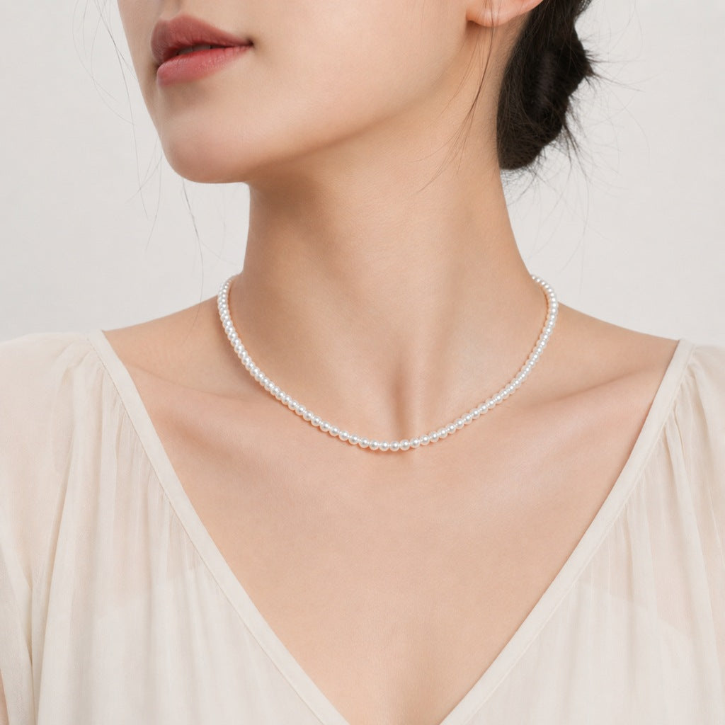 Wholesale Stylish White Faux Pearl Necklace For Women Elegant Cheongsam Collarbone Chain Gift Jewelry Accessory