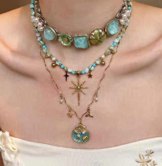 Wholesale Retro Bohemian Beaded Necklace Mixed Materials Alloy Pendant Fashion Jewelry Accessory