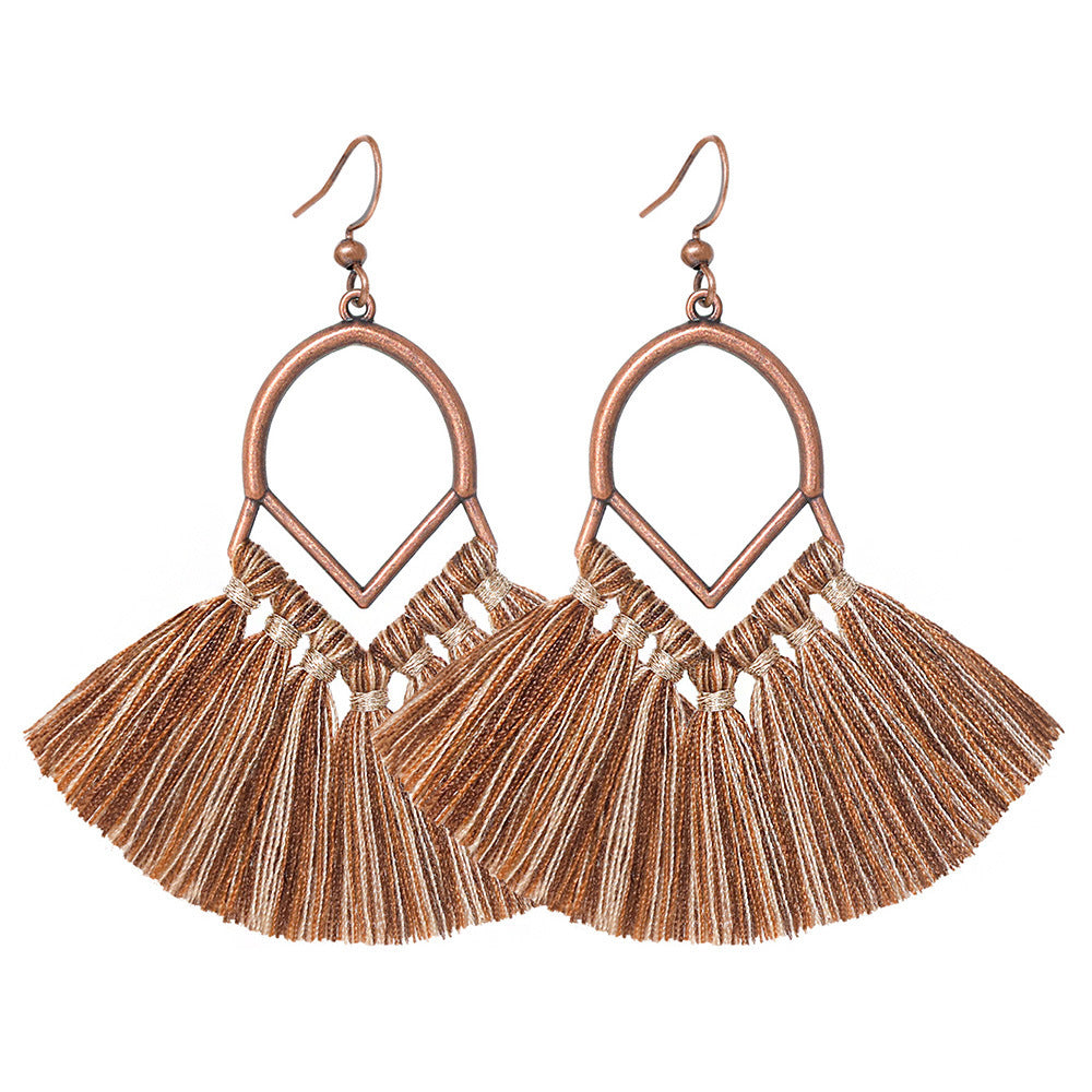 Wholesale Bohemian Fan Shaped Long Tassel Earrings