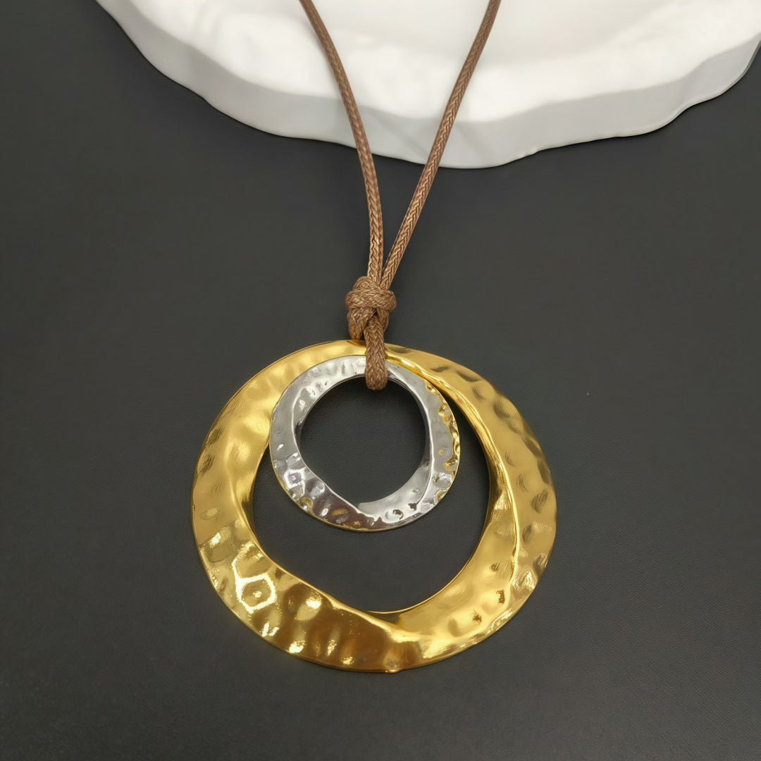 Wholesale Retro Irregular Double Ring Pendant Necklace