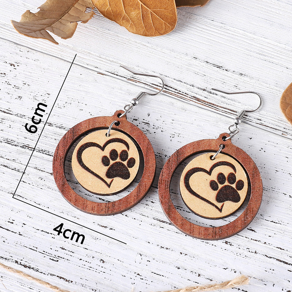 Wholesale  Paw Print  Double-sided Wooden Hanging Earrings