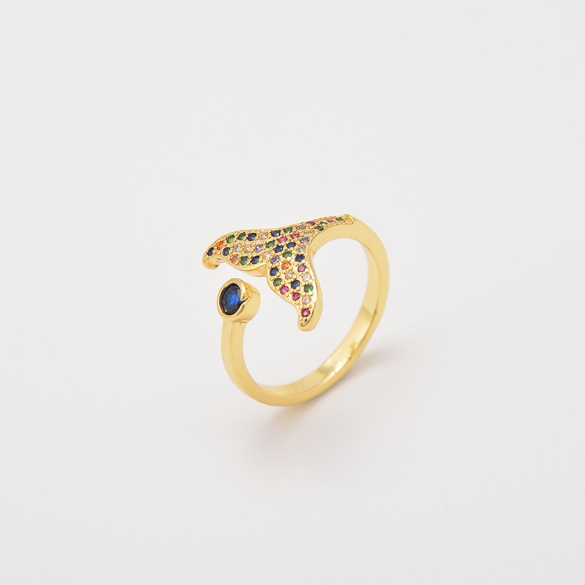 Wholesale Zircon Star Moon Colorful Fishtail Adjustable Ring