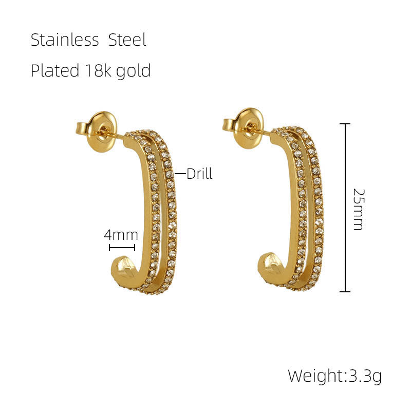 Wholesale stainless steel design Diamond-embedded double-layer earrings