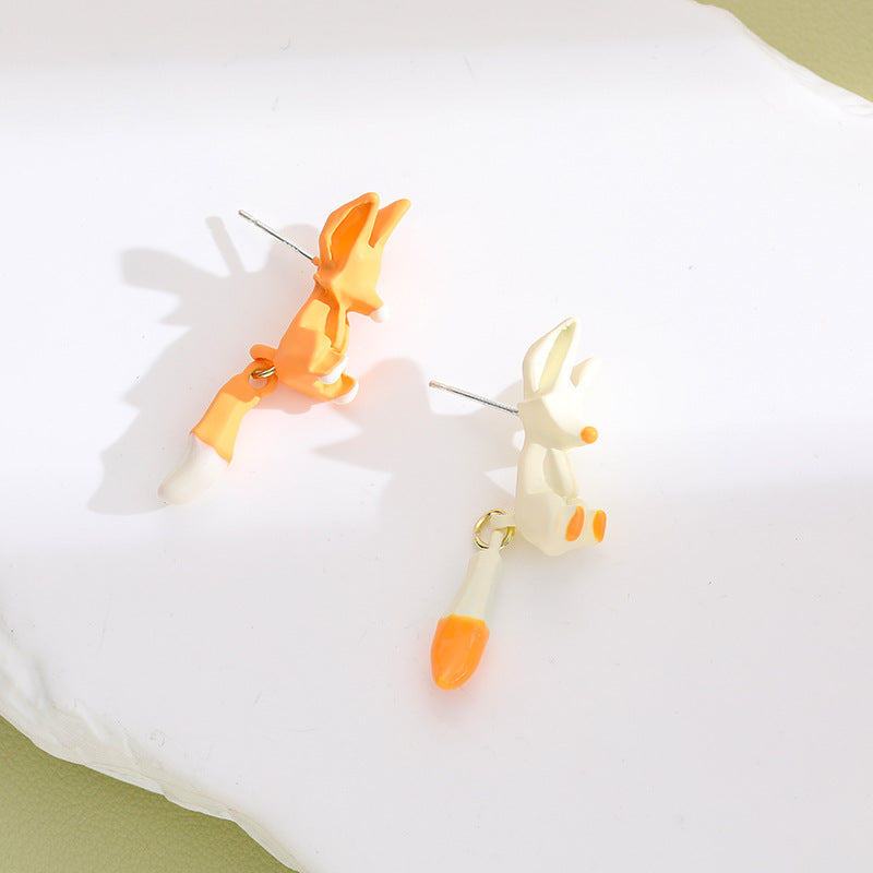 Wholesale cartoon version asymmetrical fox frosted contrast color earrings