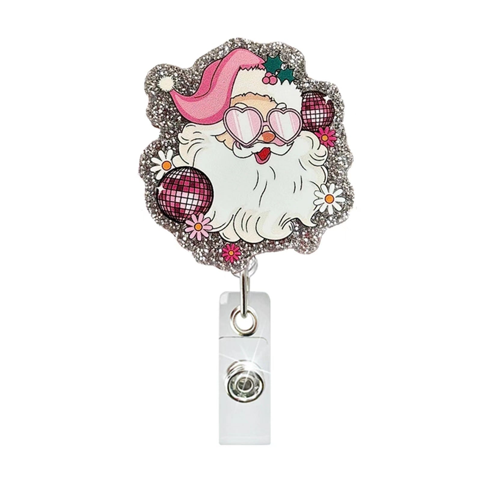 Wholesale Christmas Tree Holiday Glitter Badge Clip Retractable Fun Keychain ACC-KC-LingYu017