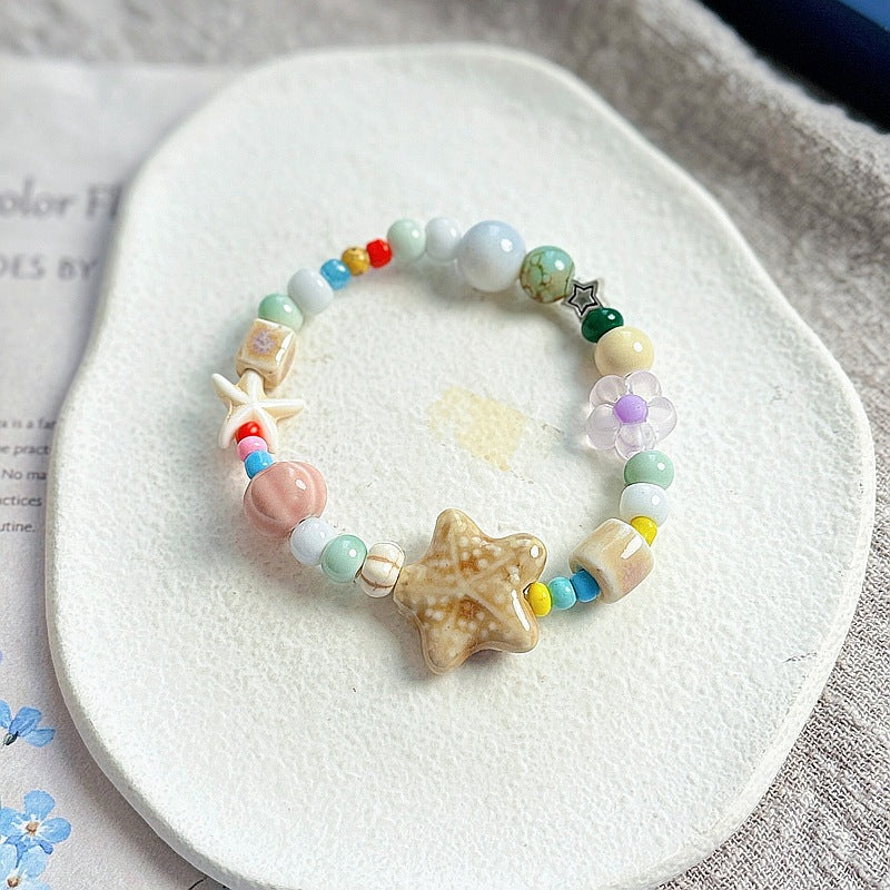 Wholesale Ceramic Beaded Bracelet Hand Knitted Flower Design Fashion Jewelry Accessory for Women Travel Gift
