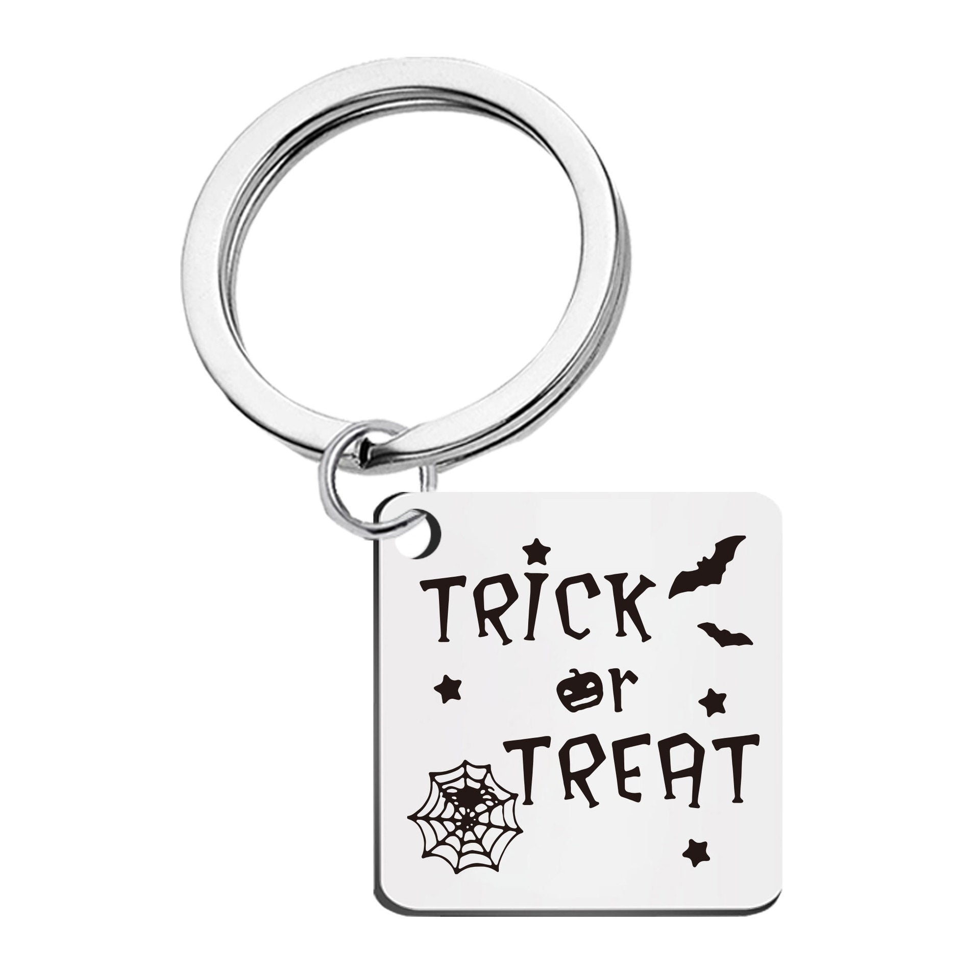 Wholesale Stainless Steel  Ghost  Web Laser Engraved Square Pendant Keychain Car Key Accessory Gift