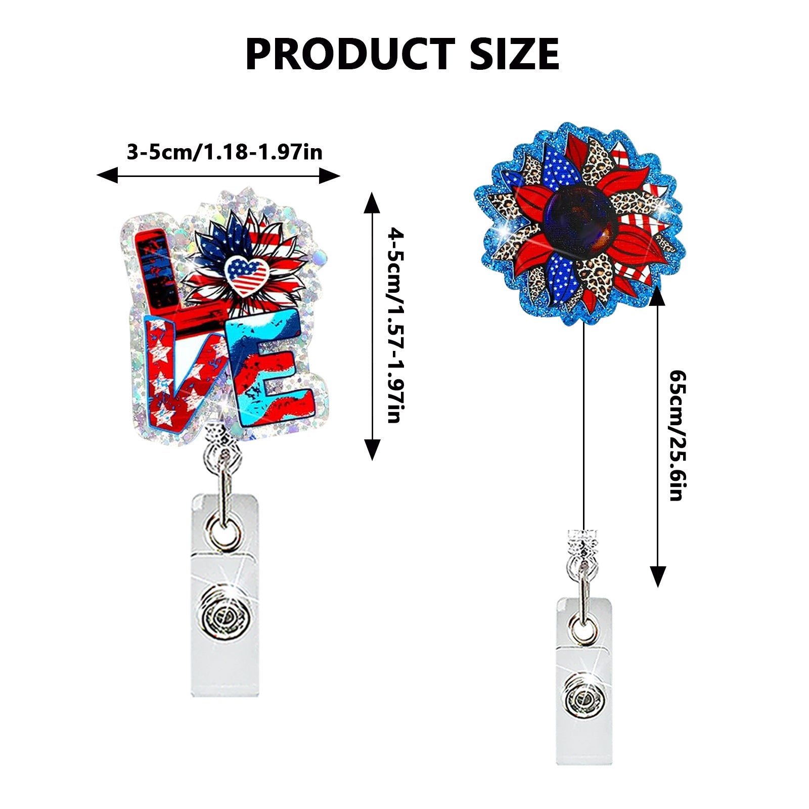Wholesale Chic Patriotic Fireworks Acrylic Retractable Badge Holder Rotating ID Clip for Office and Gift