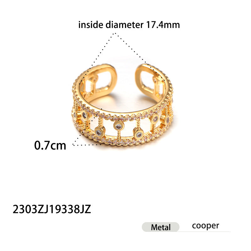 Wholesale light luxury versatile brass gold plated zircon ring