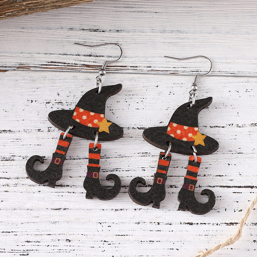 Wholesale Halloween Gothic Wind Witch Hat Boots Double Pendant Earrings