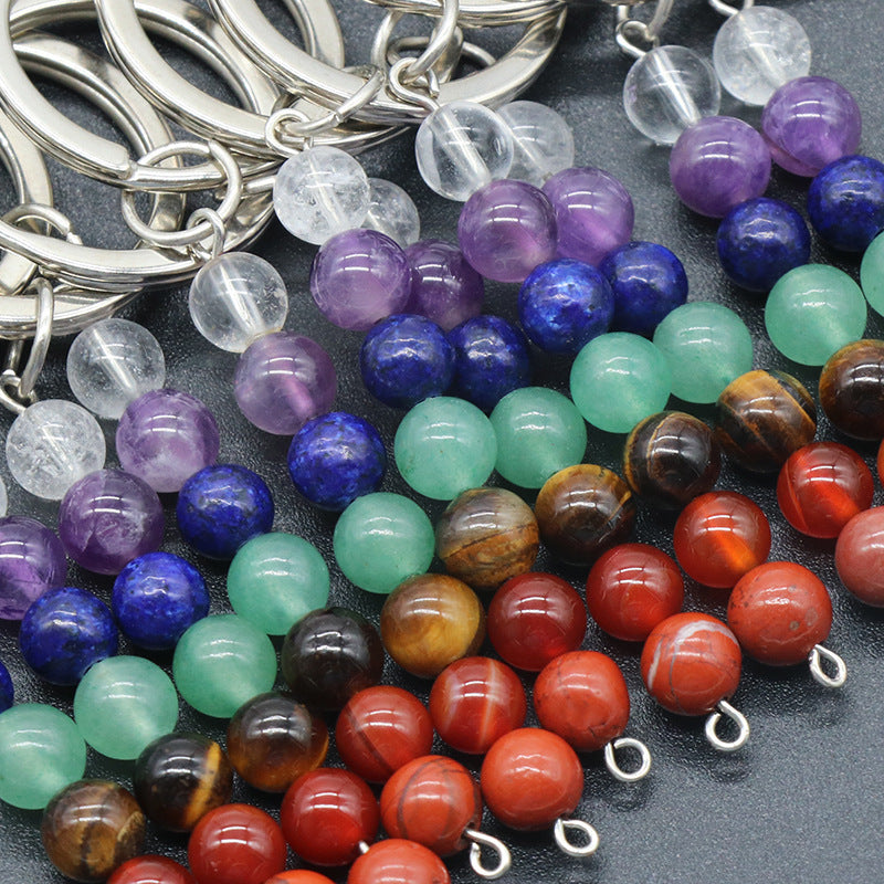 Wholesale Natural Crystal Colorful Stone Beads Metal Keychain ACC-KC-KeSuo001