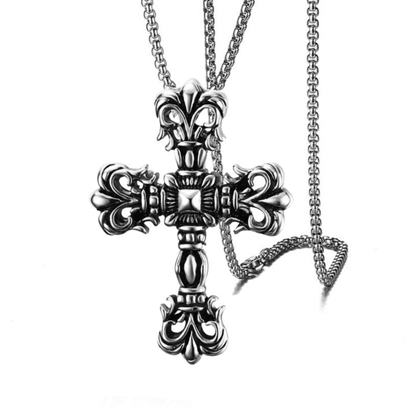 Wholesale Retro Hip Hop Cross Pendant Necklace Men' s Street Style Zinc Alloy Jewelry Accessory for Gift