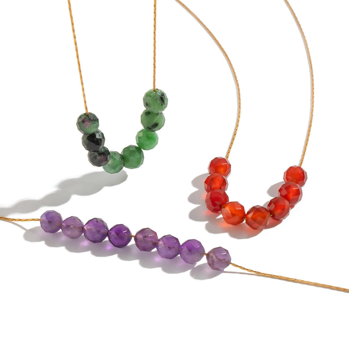Wholesale Gold Tone Stainless Steel Natural Red Agate Geometric Pendant Necklace For Women Casual Jewelry Accessory