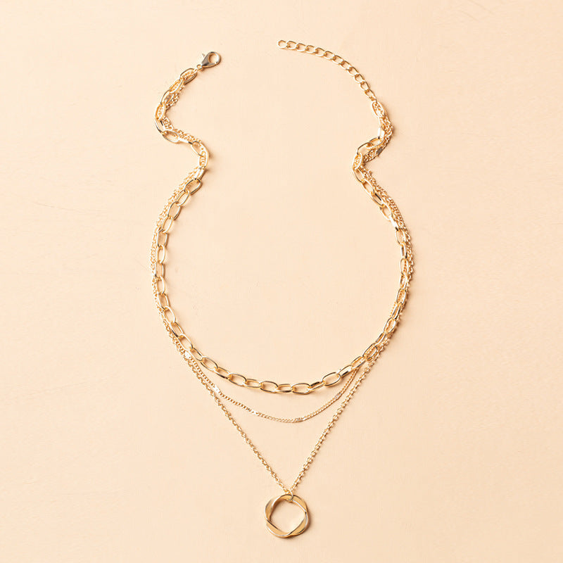 Wholesale thick chain round pendant alloy necklace