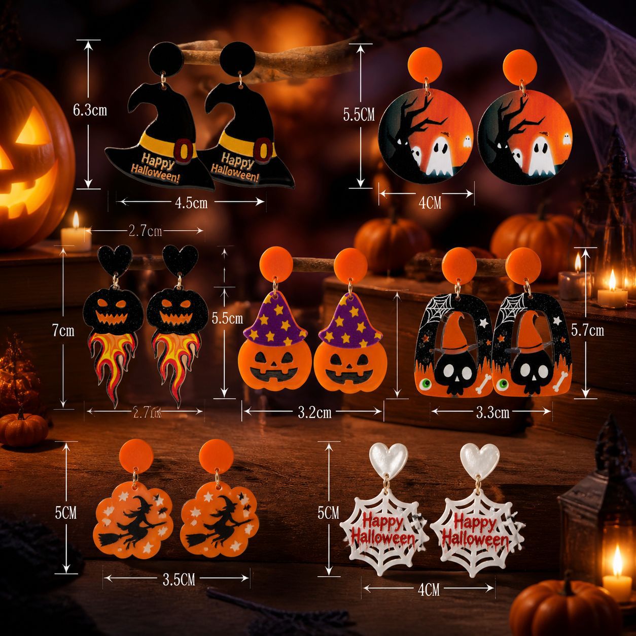 Wholesale Gothic  Earrings Acrylic Ghost Pumpkin Bat Skull Party Jewelry Accessory