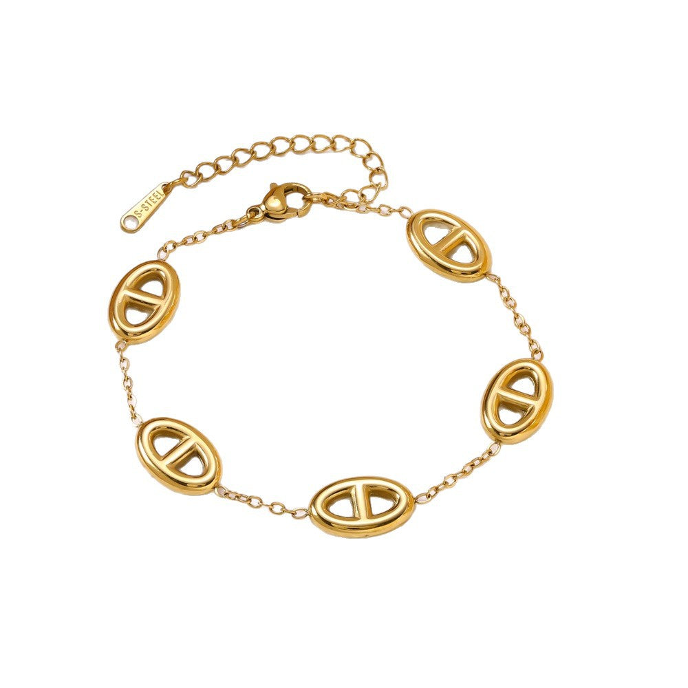 Wholesale New Three-Dimensional Pig Nose Titanium Steel Bracelet for Women Fashionable Hollow Japanese Letter Bracelet