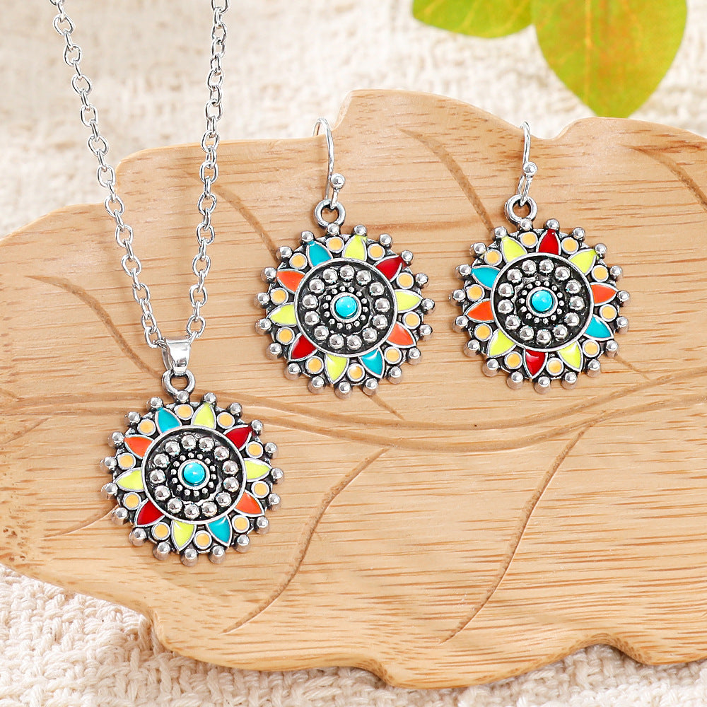 Wholesale Bohemian Retro Turquoise Necklace and Earrings Set - Ethnic Fashion Accessory Gift