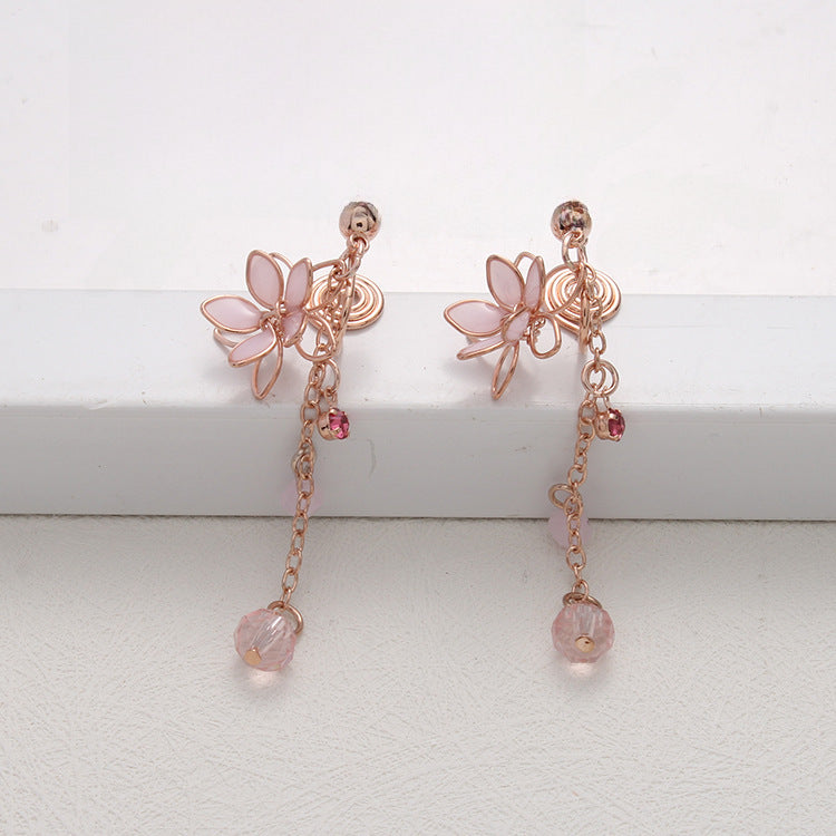 Wholesale Rose Gold Five Petal Flower Tassel Earrings