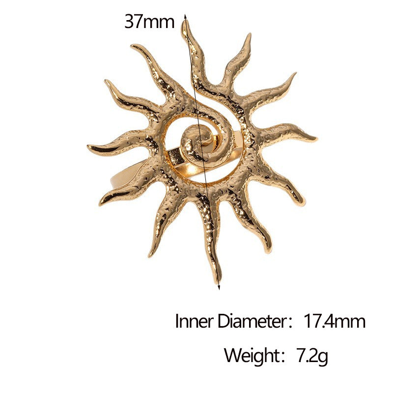 Wholesale Retro Sun Geometric Adjustable Open Ring Stainless Steel 18K Gold Plated Chic Fashion Accessory Boutique Resale