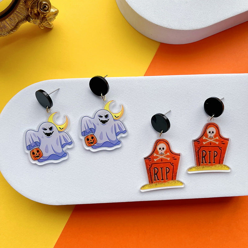Wholesale Halloween Funny Horror Skull Ghost Acrylic Earrings ACC-ES-YingHao002