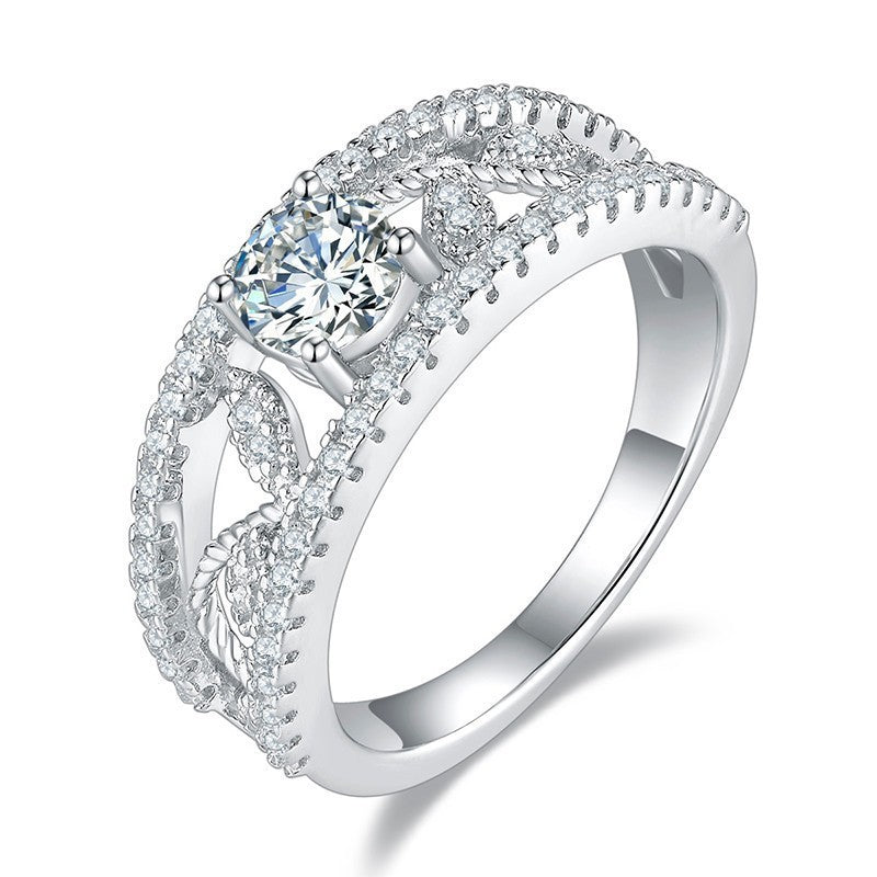Wholesale 50 Points Eight Heart and Eight Arrows Plating PT950 Group Inlaid with Full Diamond Simulation Imported Mosan Diamond Opening Ring Women' s Wedding Jewelry