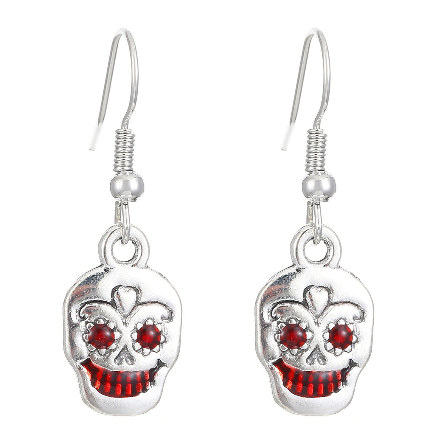 Wholesale Gothic Skull Heart Earrings - Ancient Silver Tone Jewelry Accessory for Party Boutique Resale